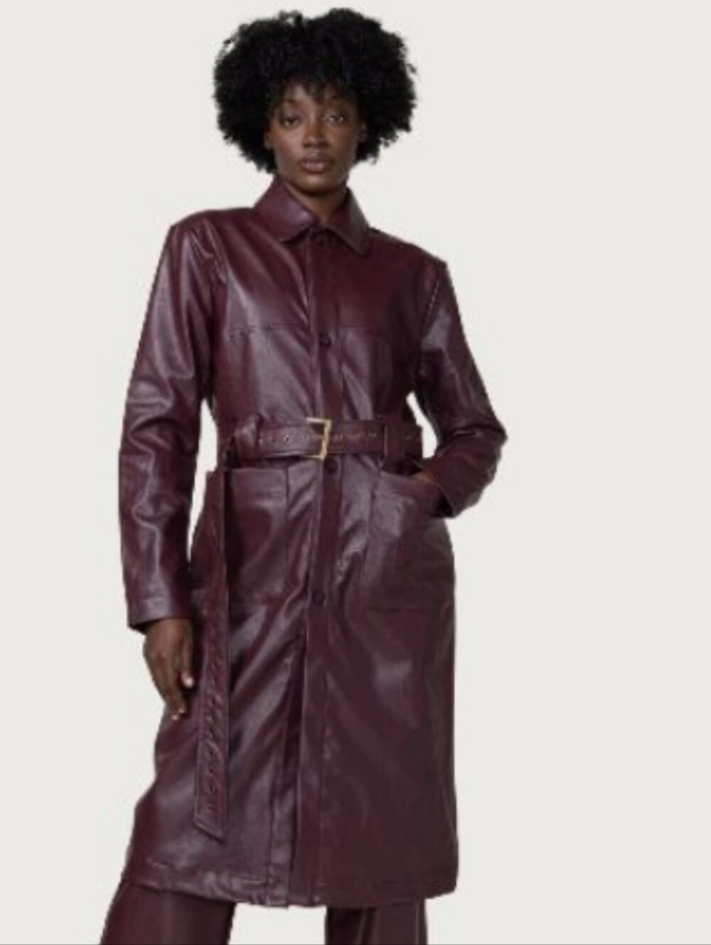 Burgundy Belted Trench Coat 100% PU